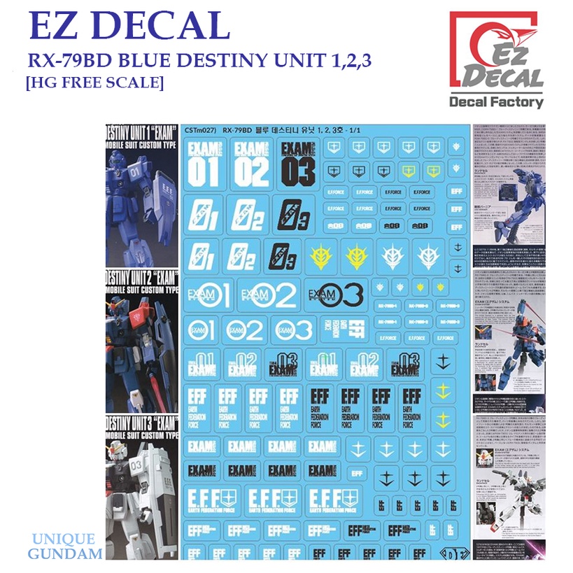[EZ DECAL] CSTM27 [1] HG 1/144 RX-79BD BLUE DESTINY UNIT 1.2.3 [HG FREE ...