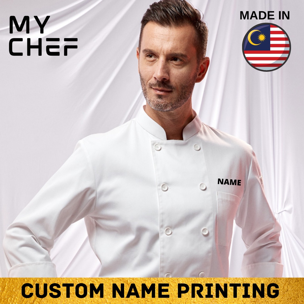 LOCAL READY STOCK/ Long Sleeve White Chef Jacket Chef Coat Chef Uniform