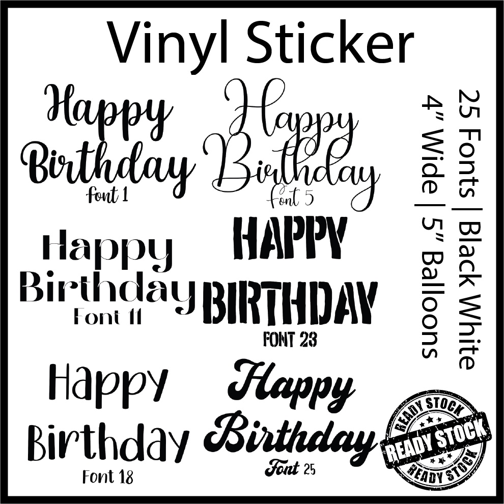 4 Wide Balloon Sticker Happy Birthday Vinyl Bobo Bubble Foil Latex Balloon Decal Custom 0564