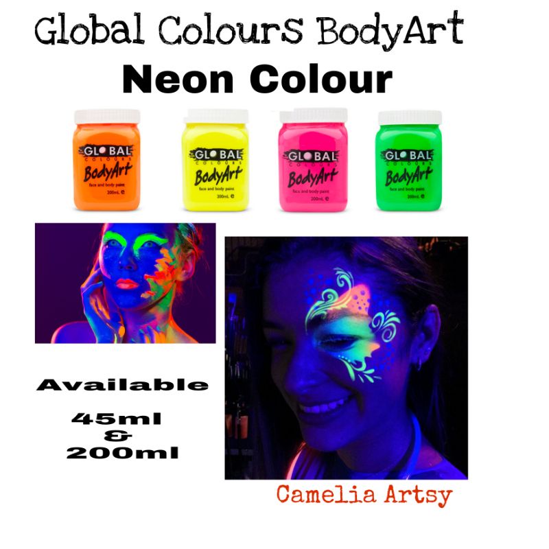 Global Colours BodyArt ( NEON )Face & Body Paint 45ml/200ml🔥Offer🔥 ...