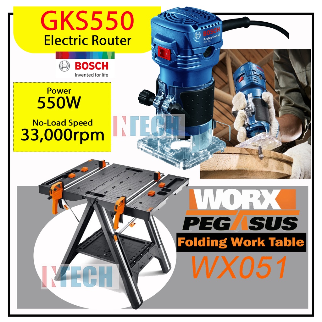 BOSCH GKF550 PALM ROUTER C W WORX WX051 PEGASUS TABLE WORK