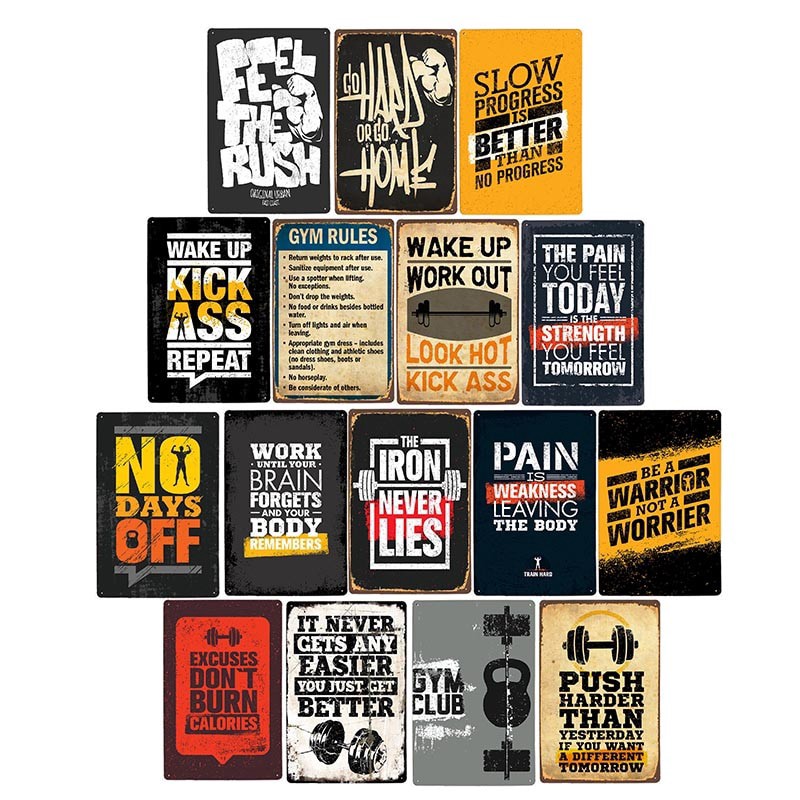 2021 Gym Rule Metal Sign Fitness Motivational Quotes Poster Work Out ...