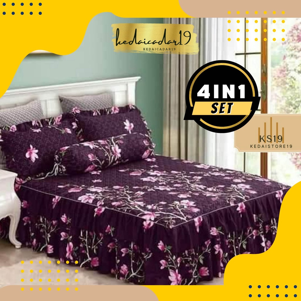 CADAR ROPOL 100% COTTON 1000TC 4 in 1 Fitted Bedsheet Floral Design ...