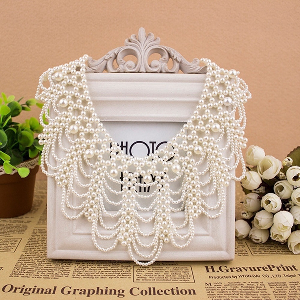 Elegant Handmade Black White Pearls Hollowed Choker Bib Collar Necklace Shopee Malaysia