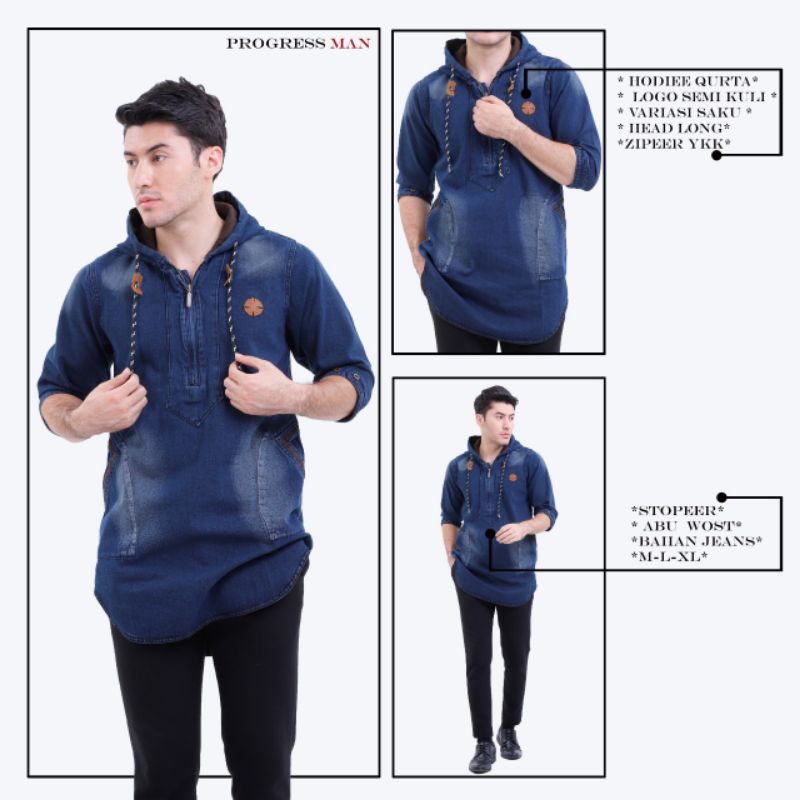 Latest Koko Kurta Denim Hoodie Original Progress Man Dress || Qurta Hoodie  Denim Jeans | Shopee Malaysia