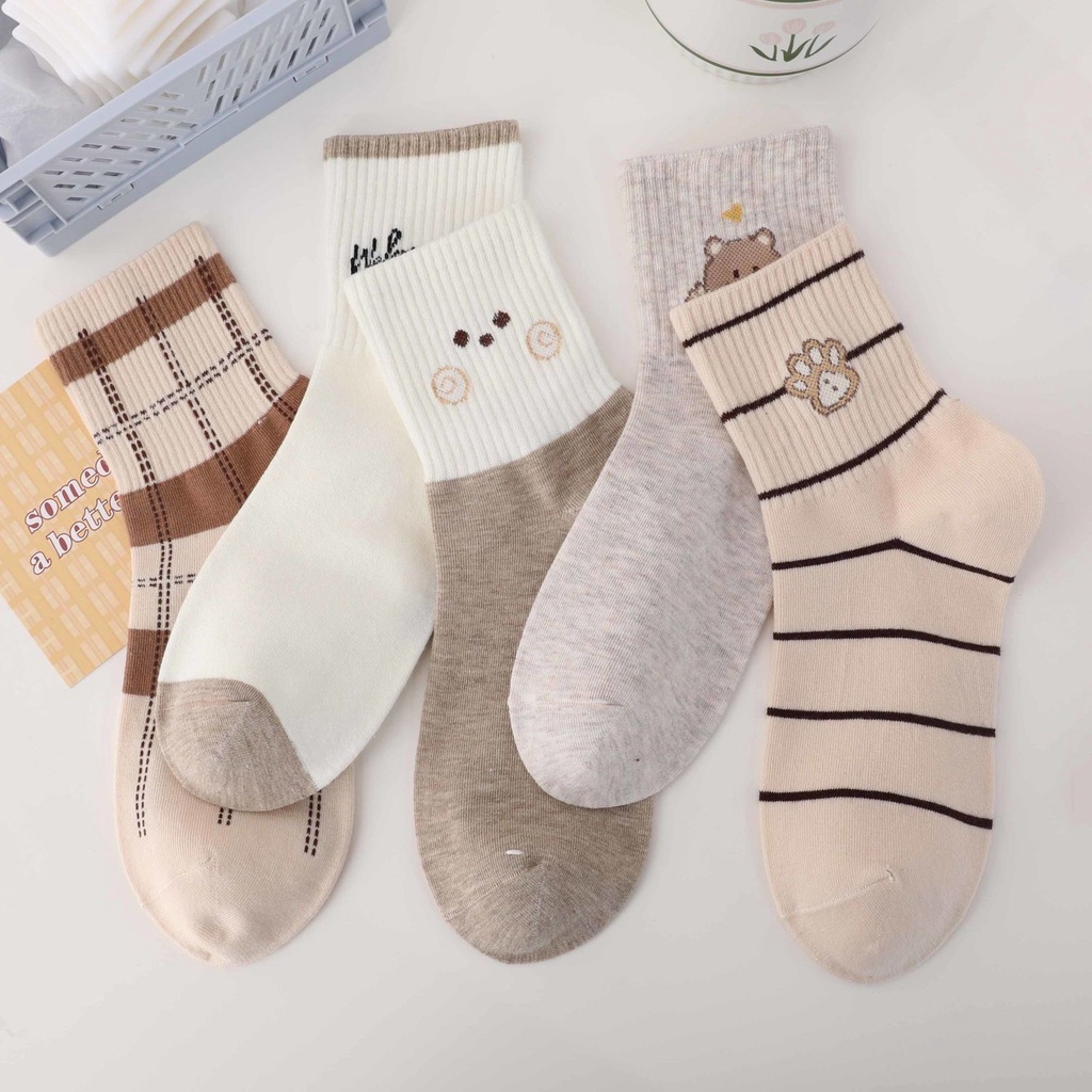 Bear long tube socks female ins tide casual Japanese cute autumn and ...