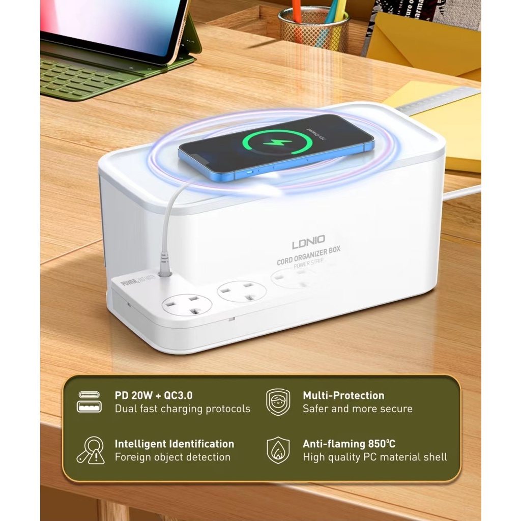 LDNIO SCW5354 15W Wireless Charger Management Power Strip Box / PD 20W
