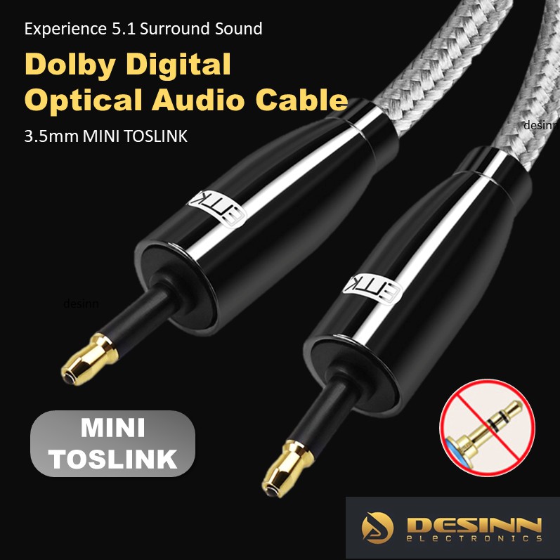 Kentek 6-Foot Toslink To Mini Audio Cable - SPDIF Digital Fiber Optic, 5.0mm To 3.5mm