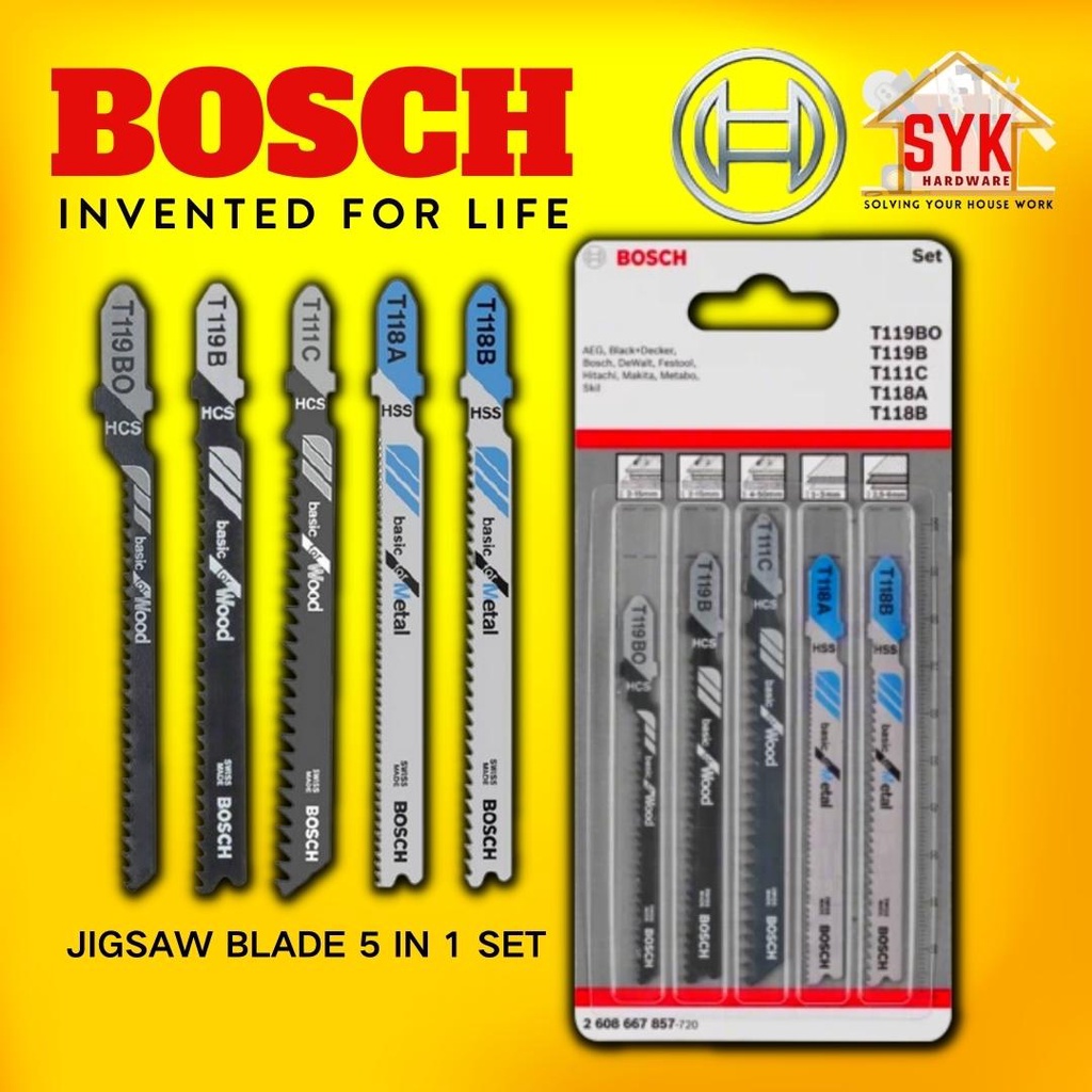 SYK BOSCH Jigsaw Blade Wood & Metal (5 in 1 Set) Mata Gergaji Besi Mata Jigsaw Kayu Power Tools