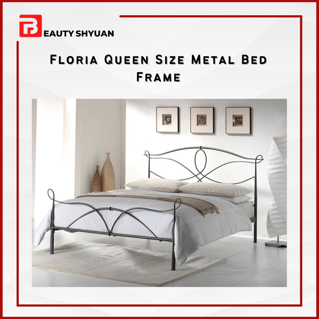 FLORIA Metal Queen Bed Frame Double Bed Queen Metal Bed Frame Katil ...