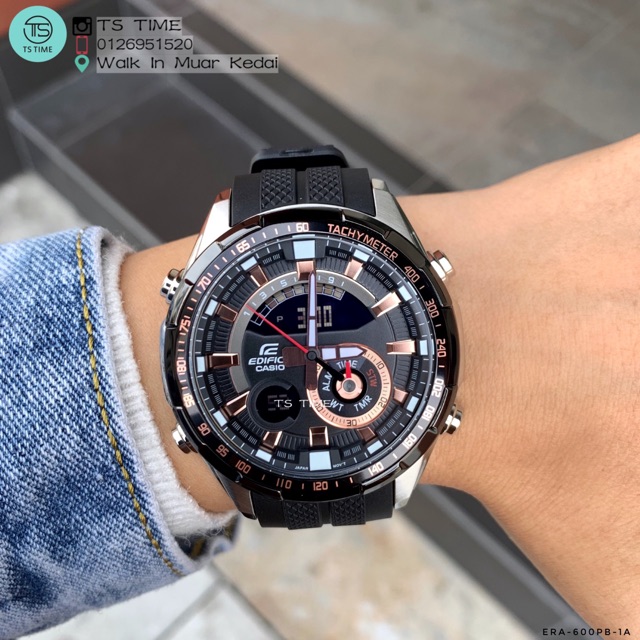 Casio EDIFICE Analog-Digital Black Dial Men's Watch ERA-600PB-1A / ERA-600PB-1 | Shopee