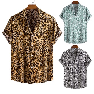 Mens Fashionable Casual Animal Tiger Pattern Print Round Neck