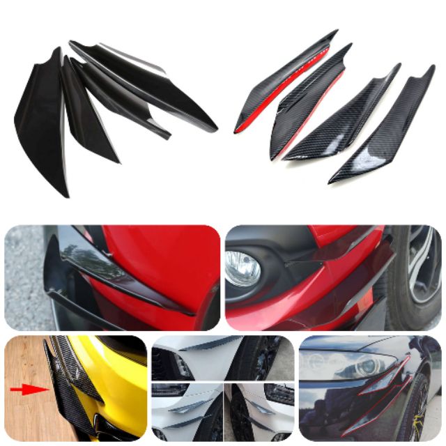 4PC LONG CAR FRONT BUMPER LIP DIFFUSER SPLITTER UNIVERSAL SHARK FIN ...