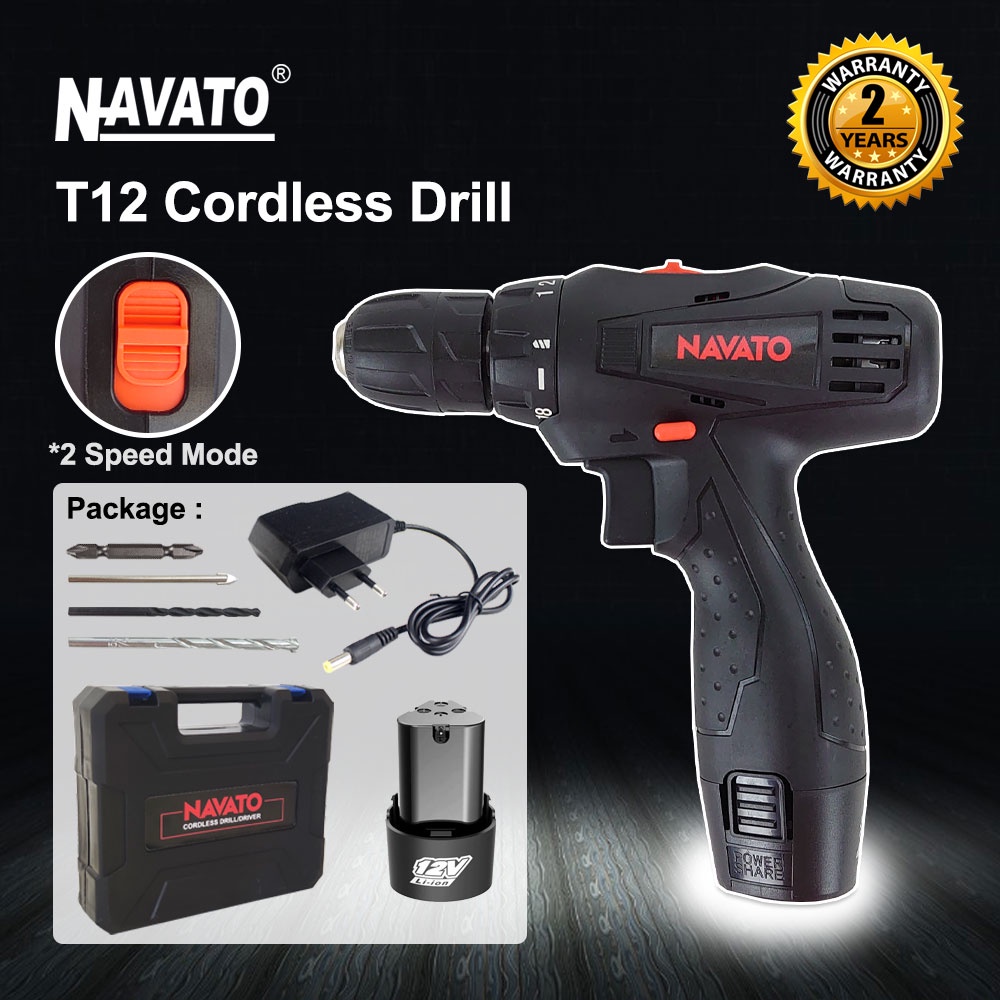 12v Navato Cordless Drill T12 Rechargeable Lithium Electric Drill Portable 3000mah Battery Dual