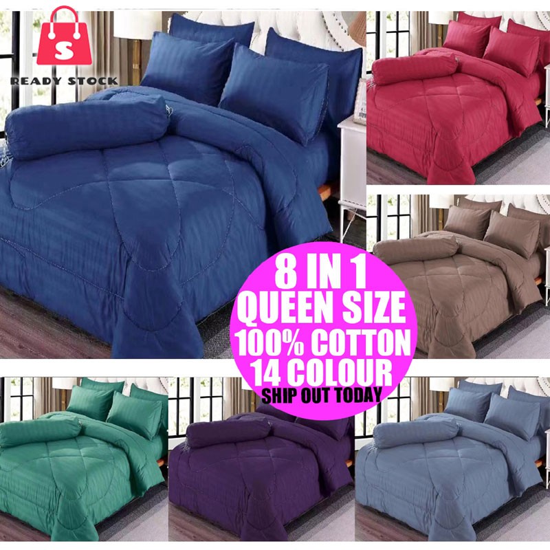 RSS_8 IN 1 COMFORTER QUEEN SIZE CADAR BEDSHEETY Shopee Malaysia