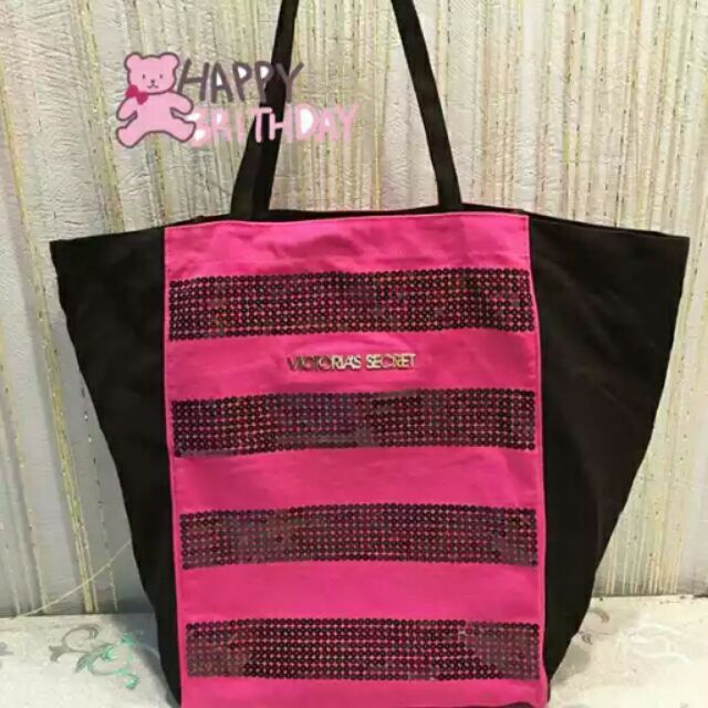 Victoria secret black discount and pink tote bag