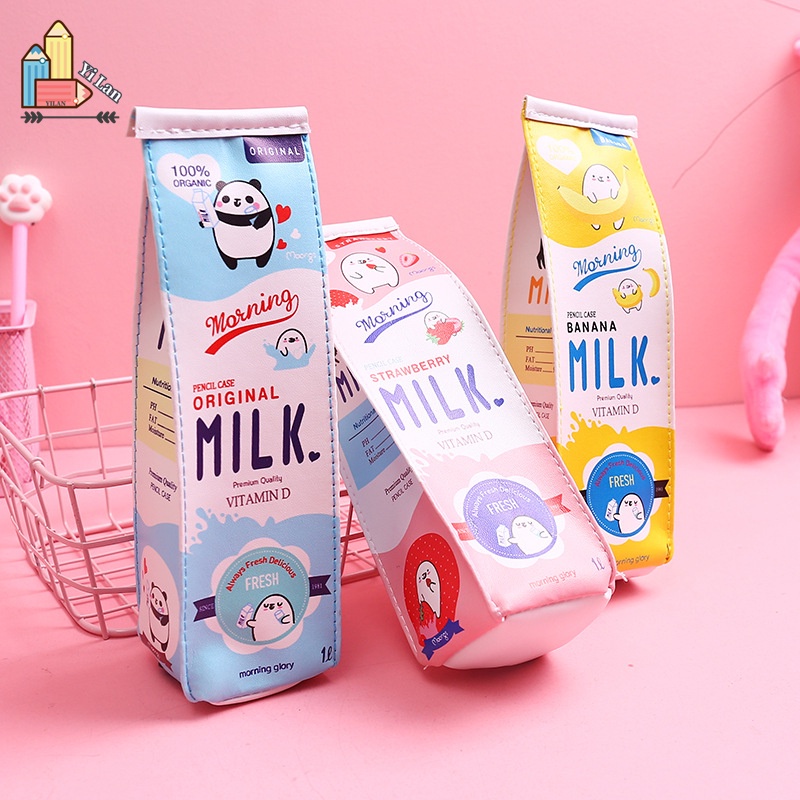 Kawaii Cute Cartoon Milk Box Pencil Case Korea Creative Large-capacity  Stationery Box Pencil Bag