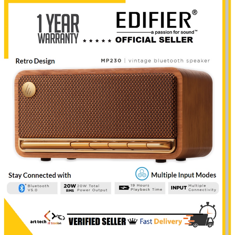 EDIFIER MP230 VINTAGE BLUETOOTH SPEAKER BLUETOOTH 5.0 20RMS PIANO KEY ...