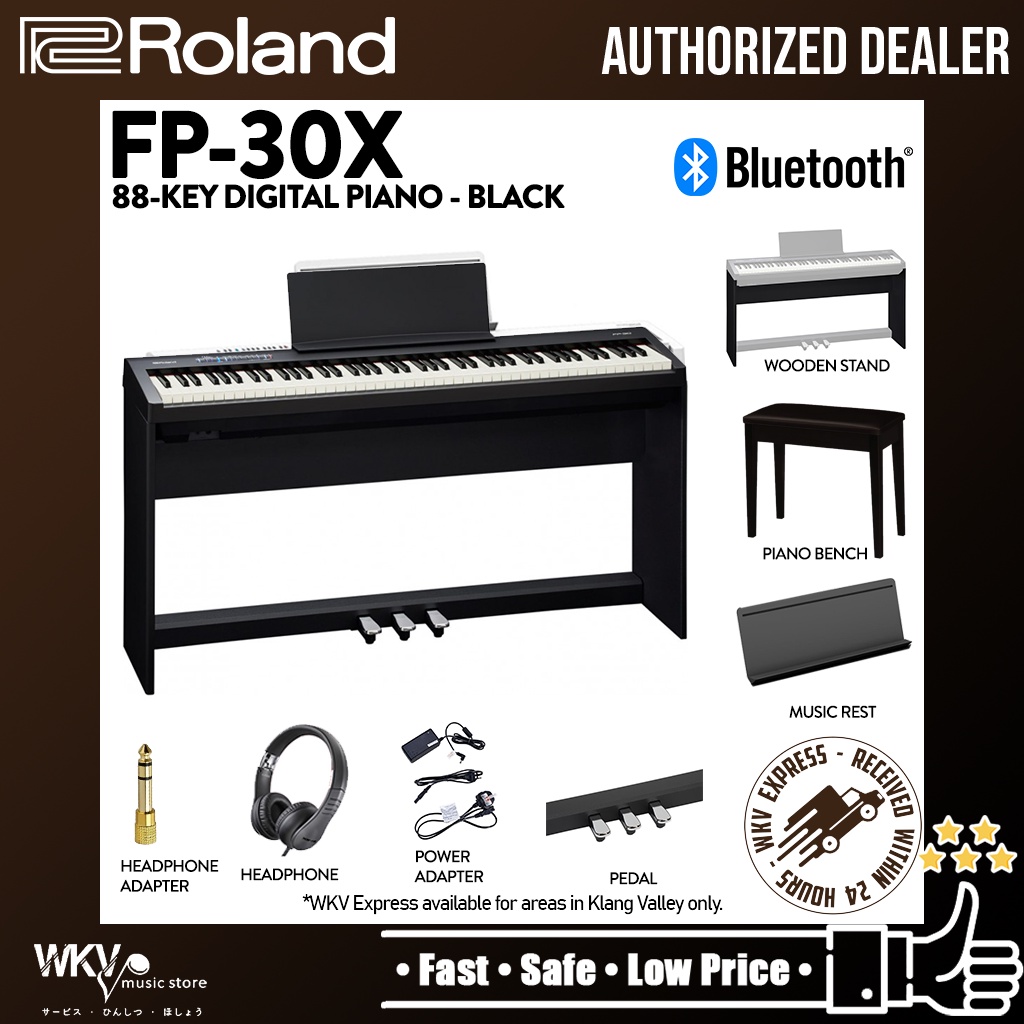 Roland FP-30X 88-key Digital Piano with Headphone and Adapter - Black ...