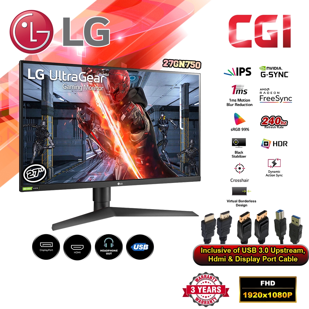 LG Monitor Gamer UltraGear 27” Full HD IPS compatible con G-Sync -  27GN750-B