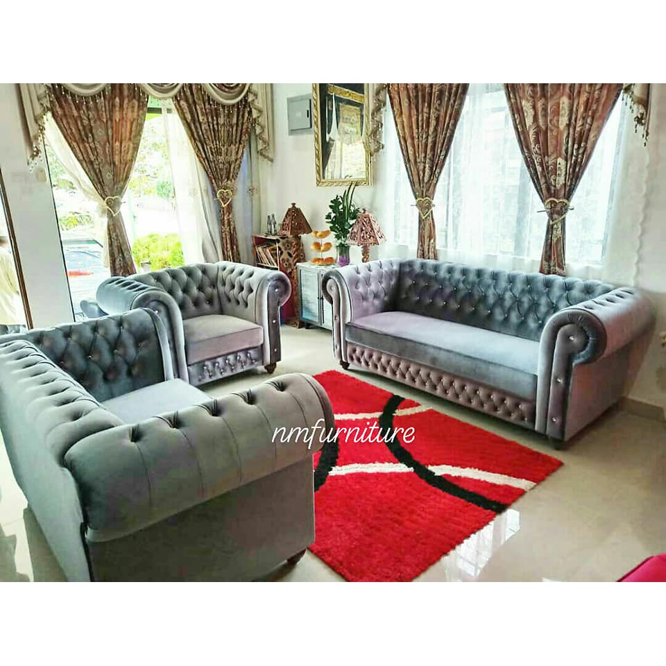 LAURA chesterfield sofa 3 2 1 seater set custom made tempah sofa mewah