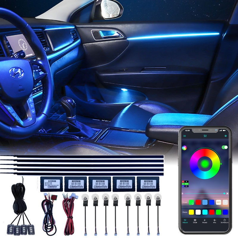 Car Ambient Light Universal 18 In 1 LED RBG 64 Color Acrylic Strip ...