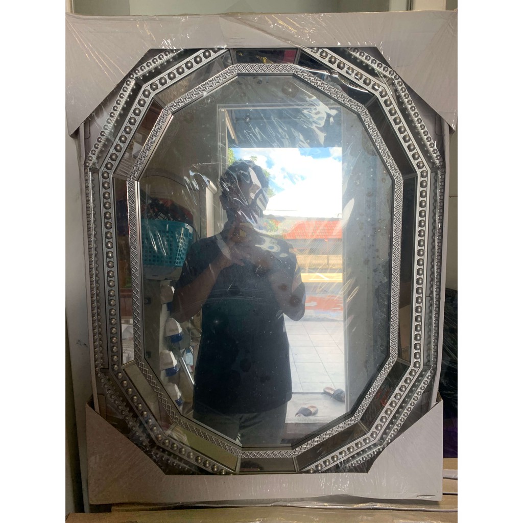 REKAHAUS MM - 7575 Polygonal Oval Silver / Gold Decorative Wall Mirror Cermin Hiasan Deko Dinding Murah