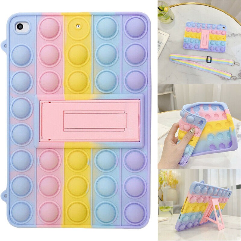 For iPad 5th 6th 7th 8th Gen Mini Air Pro Pop Fidget Toys Push It  Bubble Case Stand Cover Shoulder Strap - Main Image