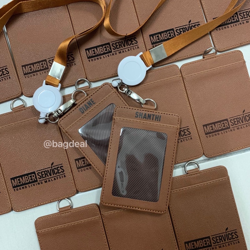 Leather ID Holder Card Holder Custom Name or Logo With FREE Lanyard