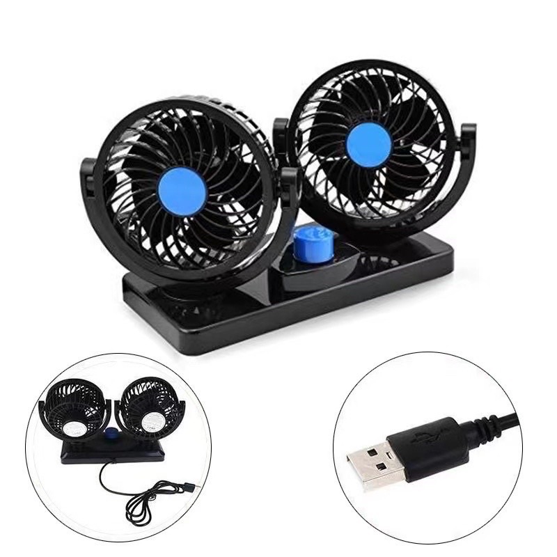 USB Car Fan 5V 12V Car Fan Double Head Dual Speed Vehicle Car Desk