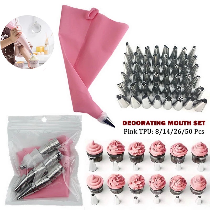 50pcs/Set Confectionery Bag With Nozzles Icing Piping Tip Stainless ...