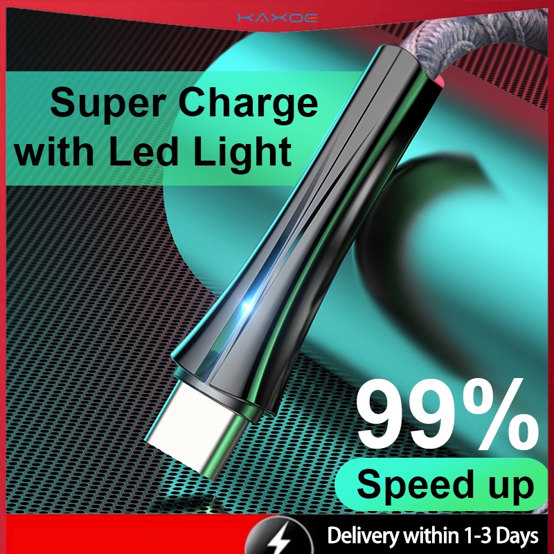 KAXOE ReadyStock 5A Fast Charging Cable with LED Light Micro Usb/TypeC/ Quick Charging for iP