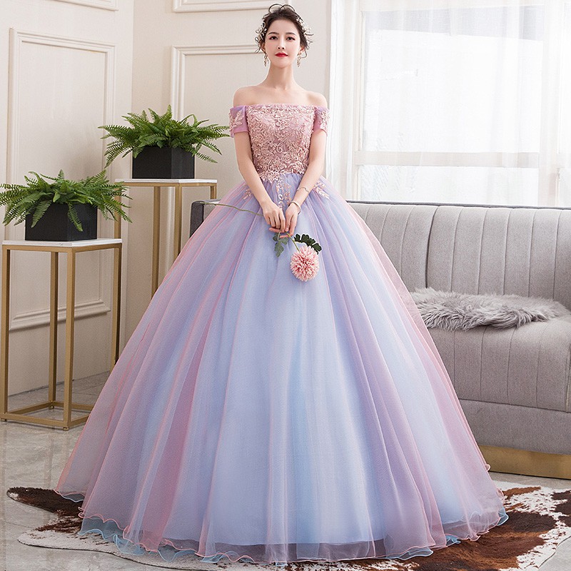 Pre order unicorn pastel off shoulder wedding bridal ball dress