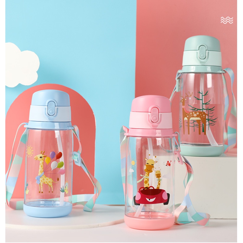 *Ready Stock* 600ML Kids Cute Colorful Bottle with Straw and Handle ...