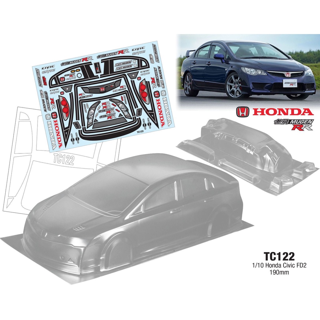 1/10 PC RC shell body Honda Civic FD2 Type R 195mm width 260mm ...