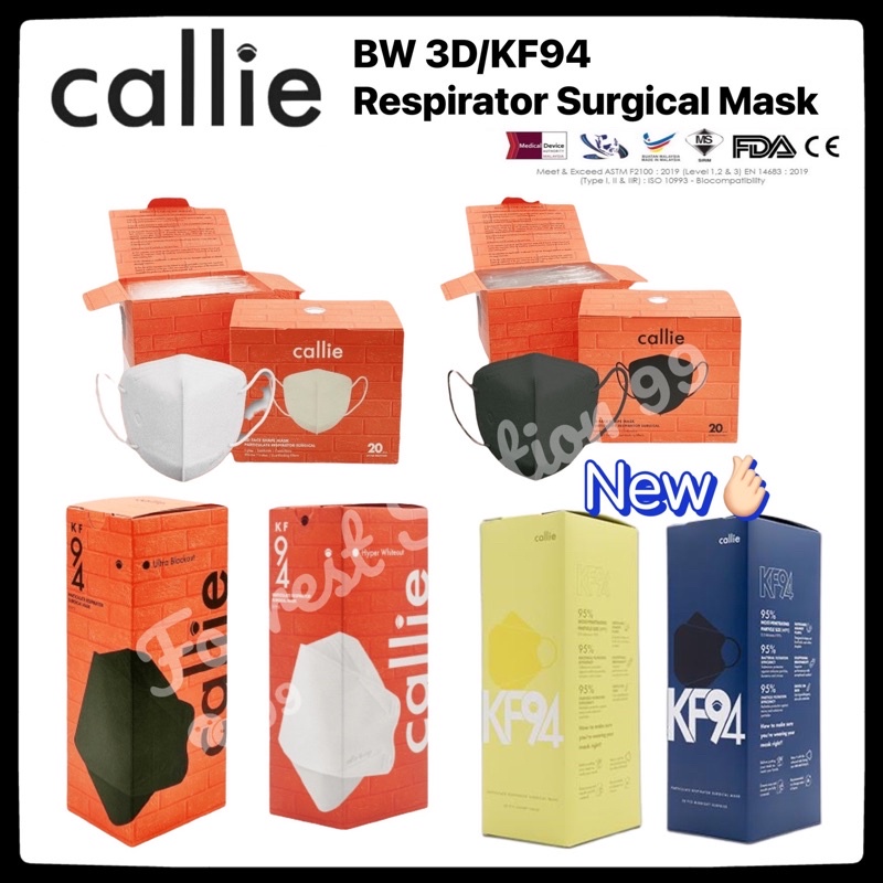 Callie BW 3D/Kf94 Respirator Surgical Mask Whiteout/Blackout [20 pcs