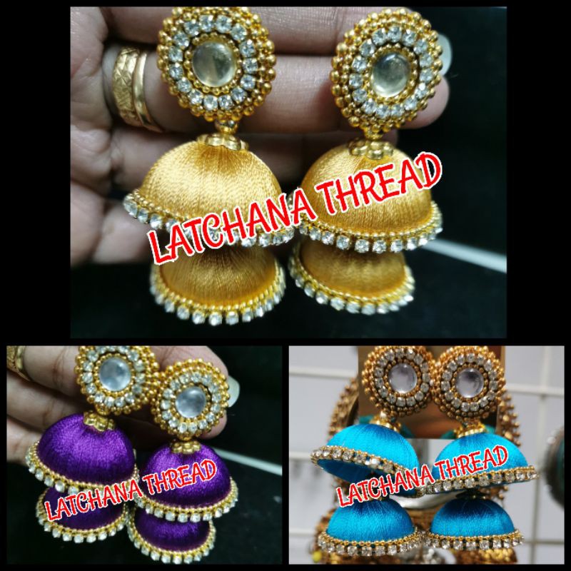 Double layer silk hot sale thread jhumka