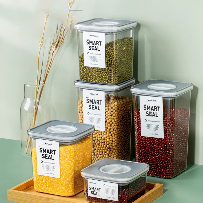 _Airtight Food Container Easy Open Lock Lid Dry Food Canister Stackable ...