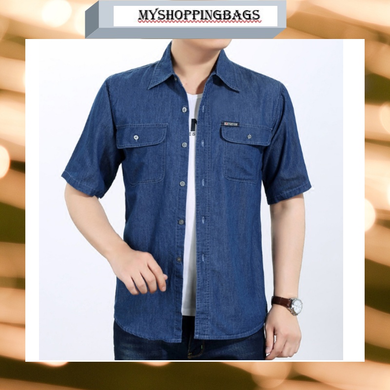 OFFER Baju Kemeja Lelaki Lengan Pendek Men Thin Short-Sleeve Denim