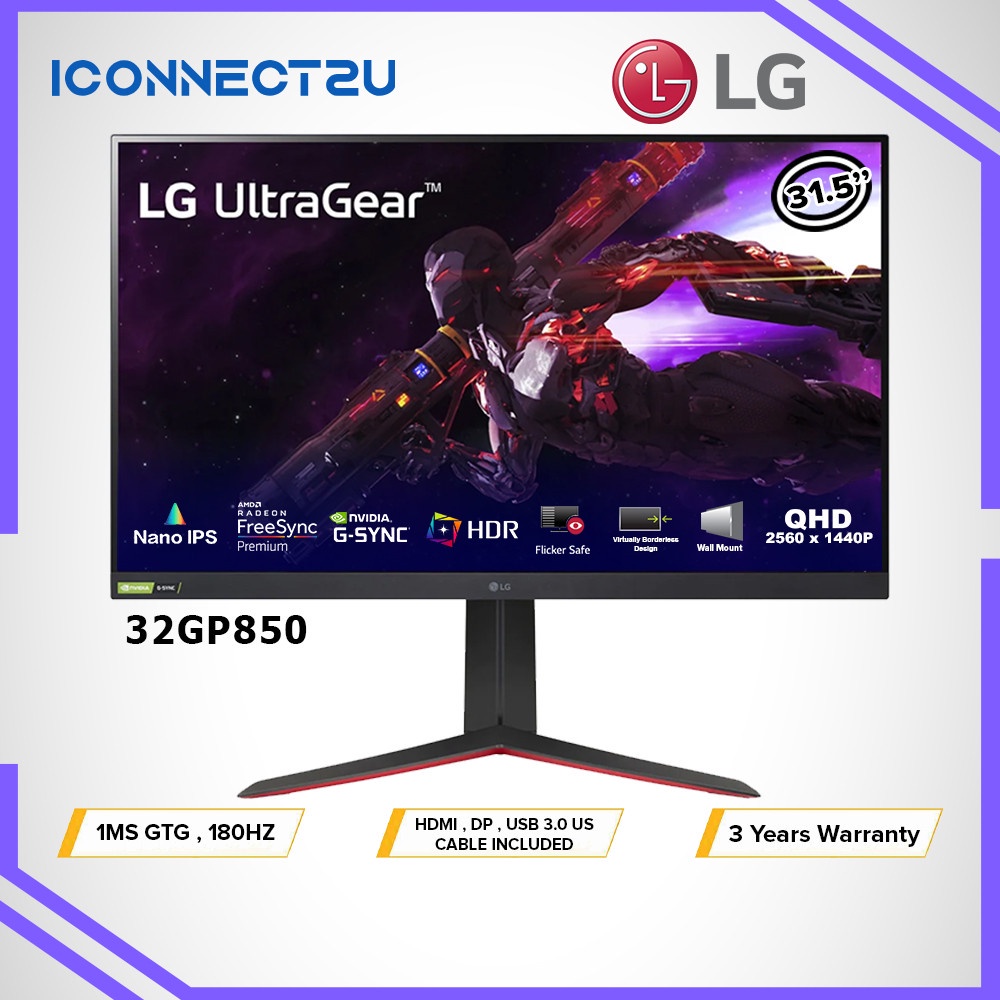 LG 32GP850 32" Nano IPS 180Hz 1ms QHD G-Sync FreeSync UltraGear Gaming ...