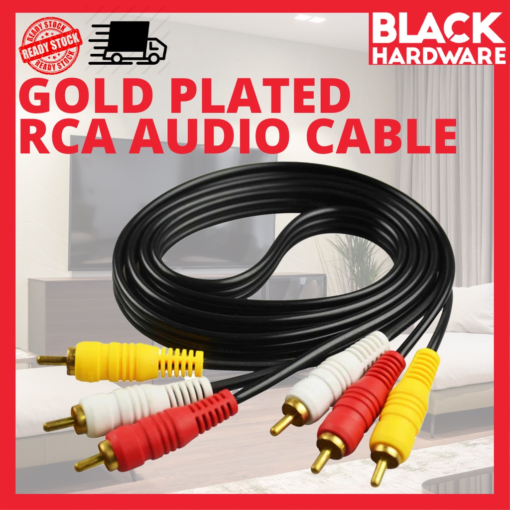 BLACK HARDWARE Kabel Wayar DVD HiFi TV 3 RCA Male Video AudioTv