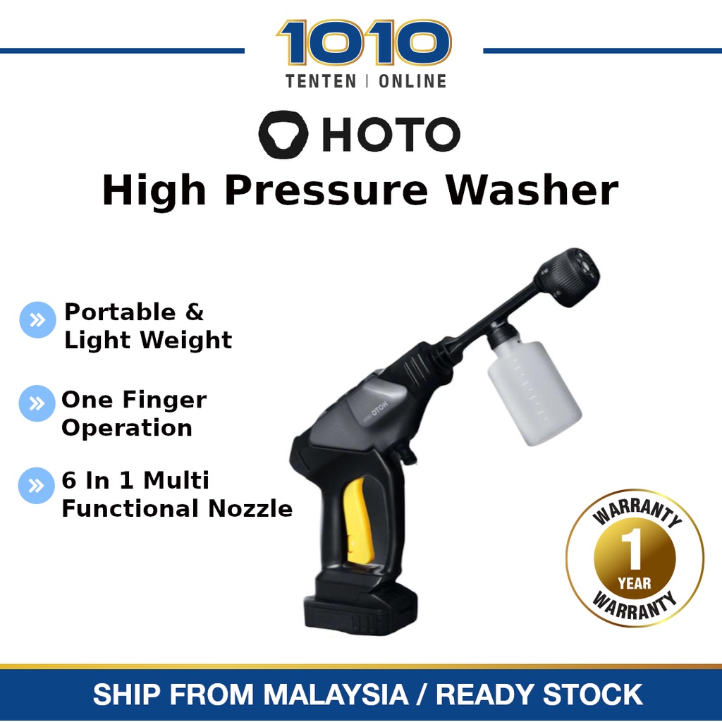 HOTO 20V Cordless High Pressure Washer Portable Cleaning Machine 6in1