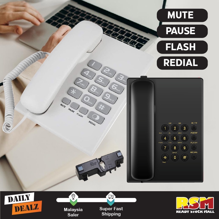 Wired Corded Wall Hanging Landline Telephone Loud Volume Redial Mute