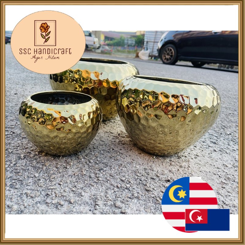 Plating Golden Ceramic Decorations Craft Vase Ornament Pasu Bunga