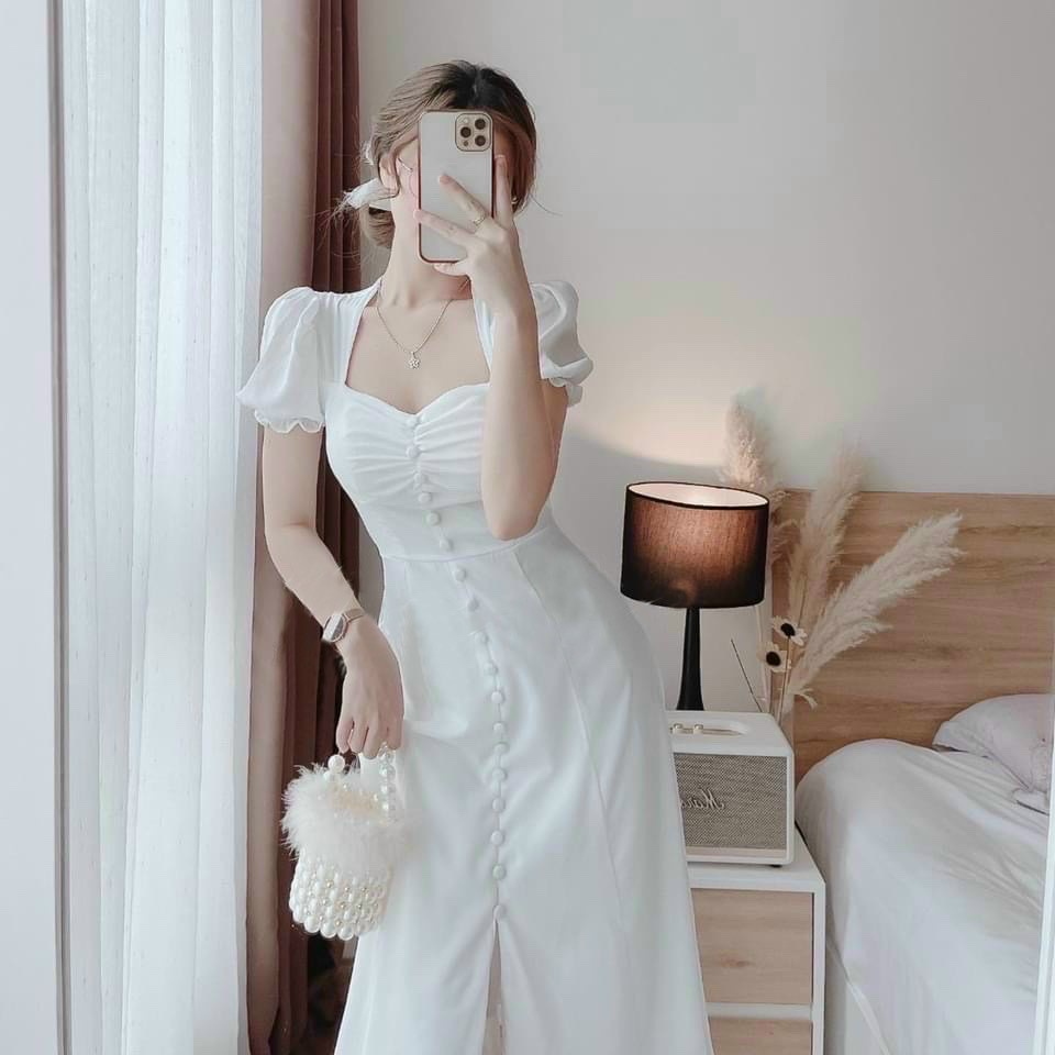Freesize white button wrap dress with slit | Shopee Malaysia