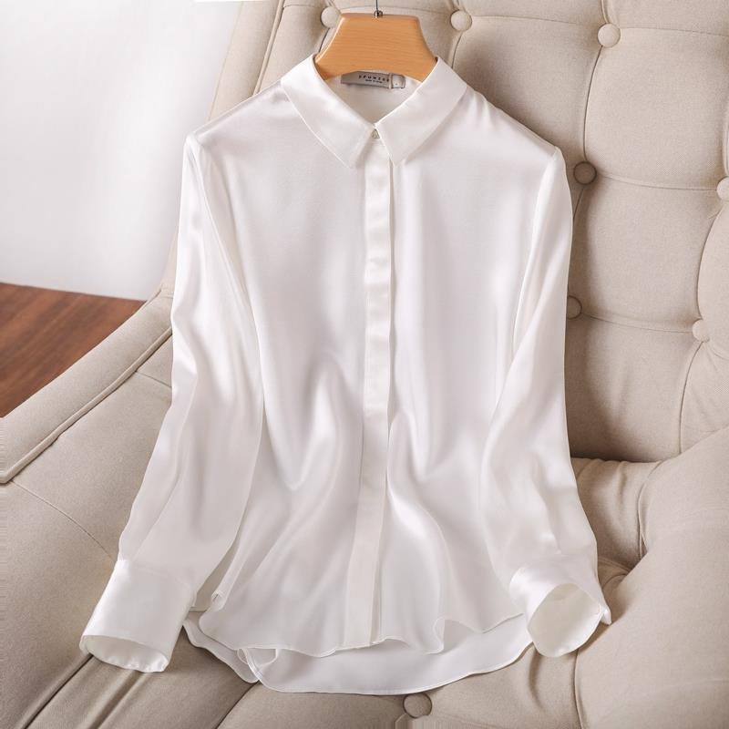 Korean Women Silk Shirts Satin Blouses Women Long Sleeve Shirt Tops Woman  White Blouse Tops Plus Size Woman Beading Shirt Blouse - Blouses & Shirts -  AliExpress