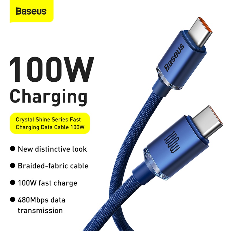 BASEUS Crystal Shine PD3.0 100W 2M 2 meter PD100W Type-C to Type-C USB ...