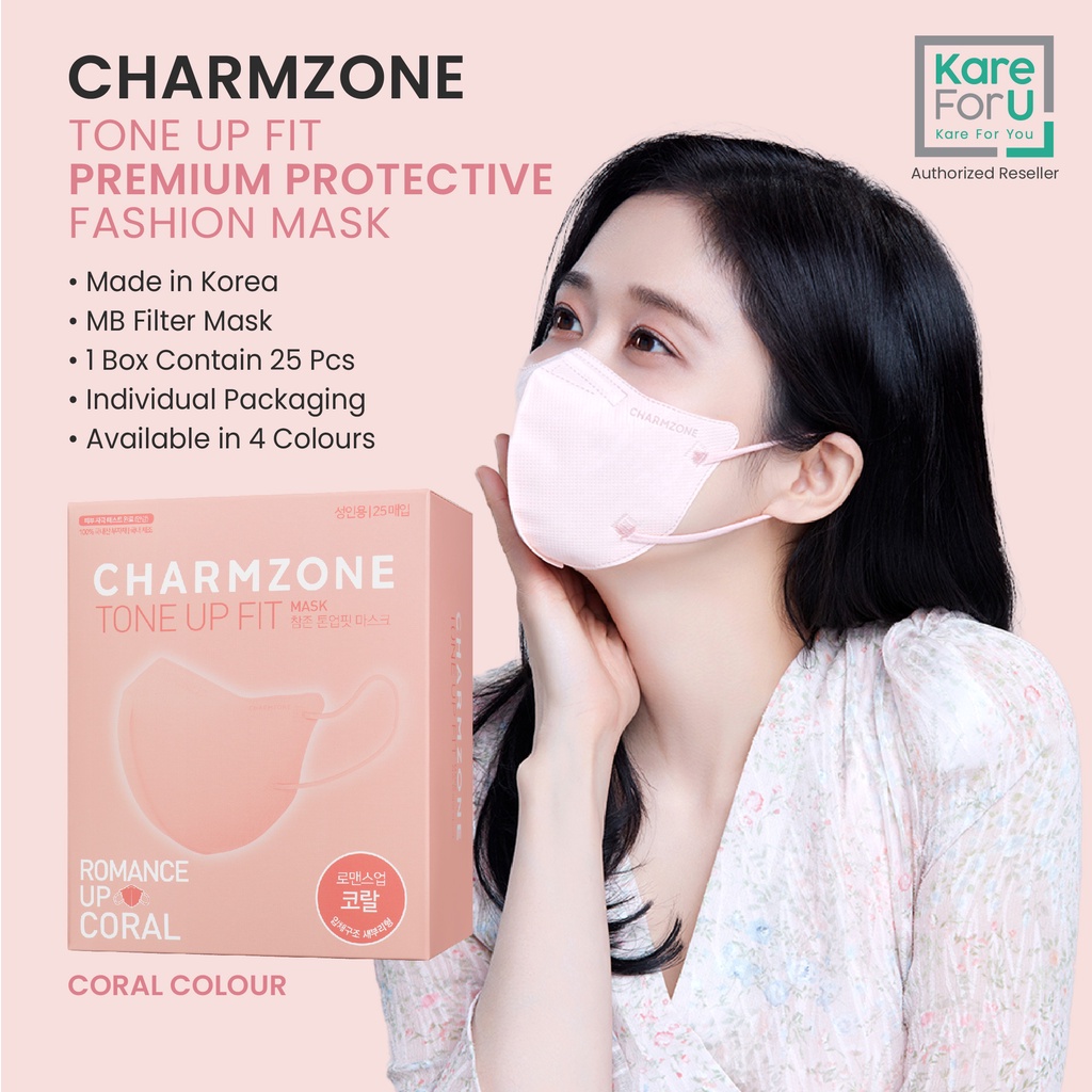 *Made in Korea* CHARMZONE Tone Up Fit Premium Mask (SIRIM CERTIFIED) CORAL (M Size) (25PCS/BOX