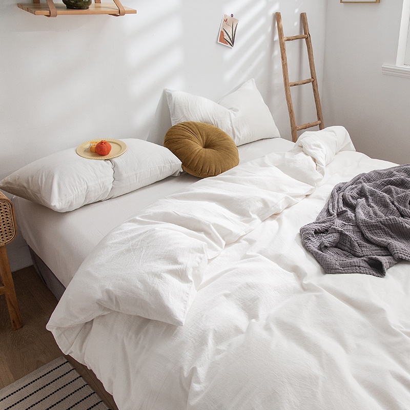 【12 Colors】1200TC 100 Cotton 4in1 Bedding Set Fitted Sheet Premium Soft Hotel White Bedding