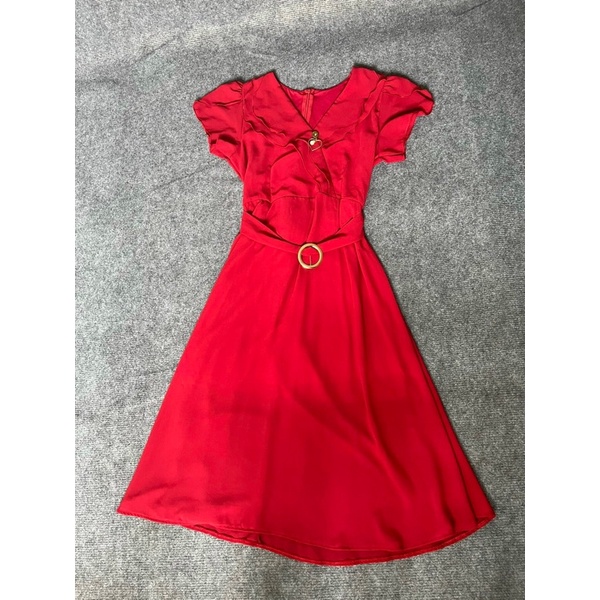Lovely Red Dress Code 1 With Belt Shopee Malaysia
